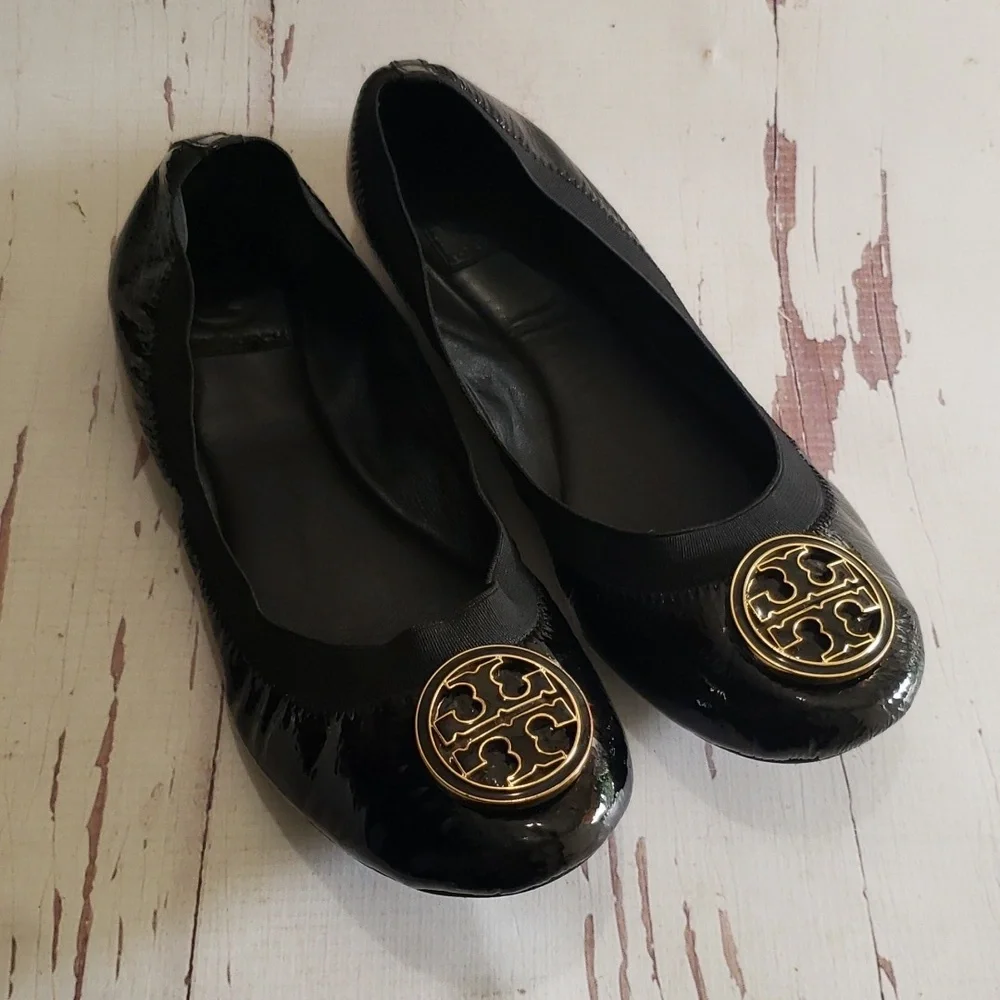 Tory Burch Black Soft Patent Leather Ballerina Women's Flats Size 6.5